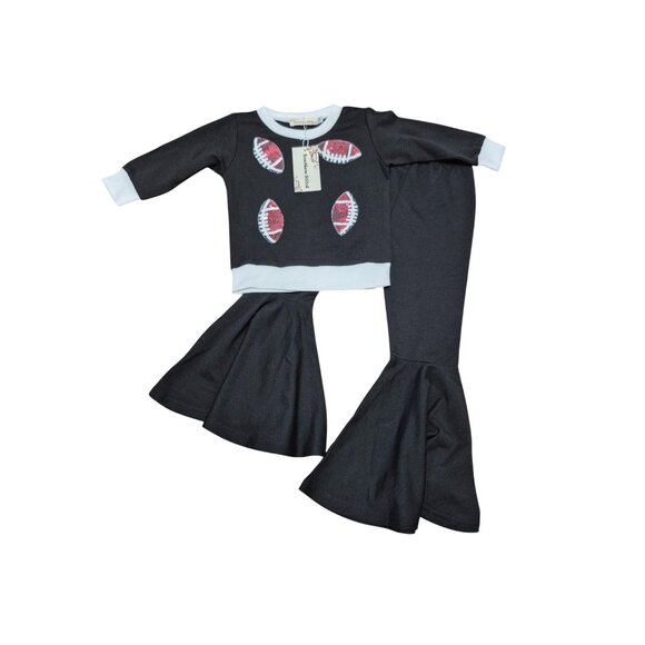 Girls Football Sequin Bell Bottom Outfit Toddler/Kids Set 12-18 Months - Picture 3 of 7